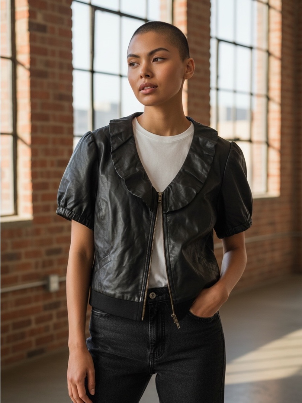 Addition Elle Black Short-Sleeve Faux Leather Zip Jacket Size 18 Maximalist